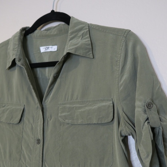 Equipment Button Up Shirt Dress Silk Mini Olive Green Lightweight Slim Fit Small - Picture 2 of 9